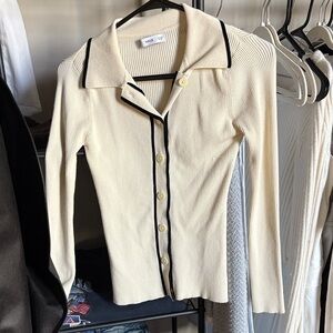 Vero Moda Ivory Button-Down Shirt with Black Trim